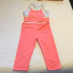 High-waisted Fabletics leggings and sports bra set
